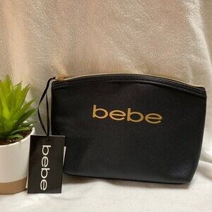 Bebe Black Zipper Top Close Cosmetic Toiletries Bag NEW